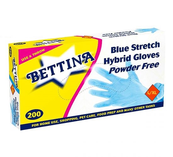 BETTINA BLUE STRETCH HYBRID GLOVES L-XL PER PKTS