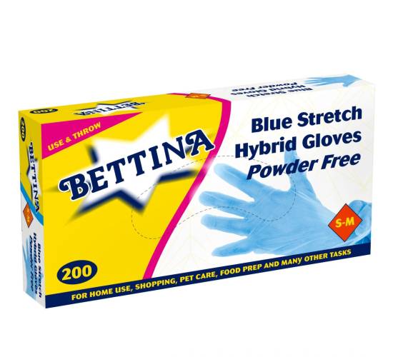BETTINA BLUE STRETCH HYBRID GLOVES S/M PER PKTS