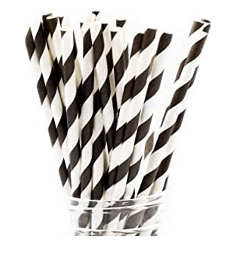 BLACK STRIPPED PAPER SMOOTHIE STRAW