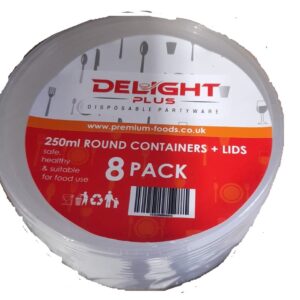 DELIGHT 250ML ROUND CONT + LIDS 8PK