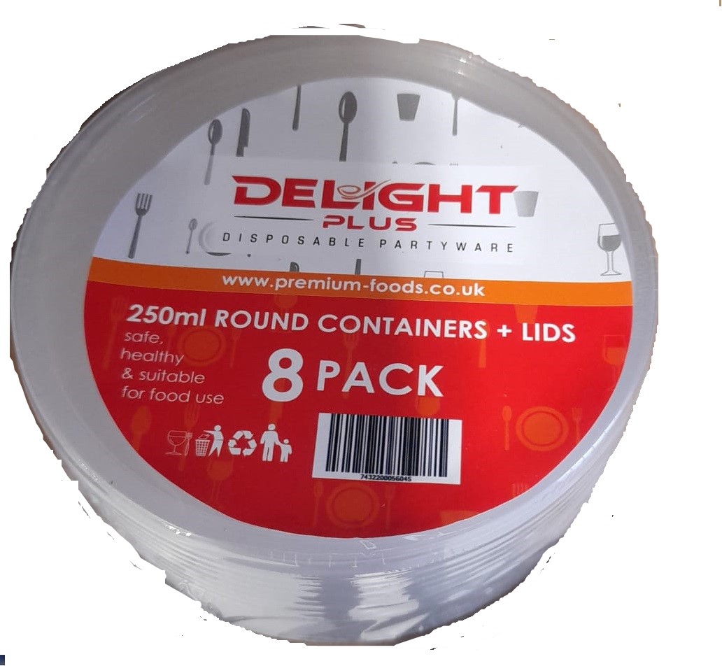 DELIGHT 250ML ROUND CONT + LIDS 8PK
