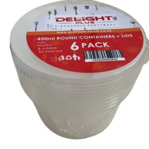 DELIGHT 450ML ROUND CONT + LIDS 6PK