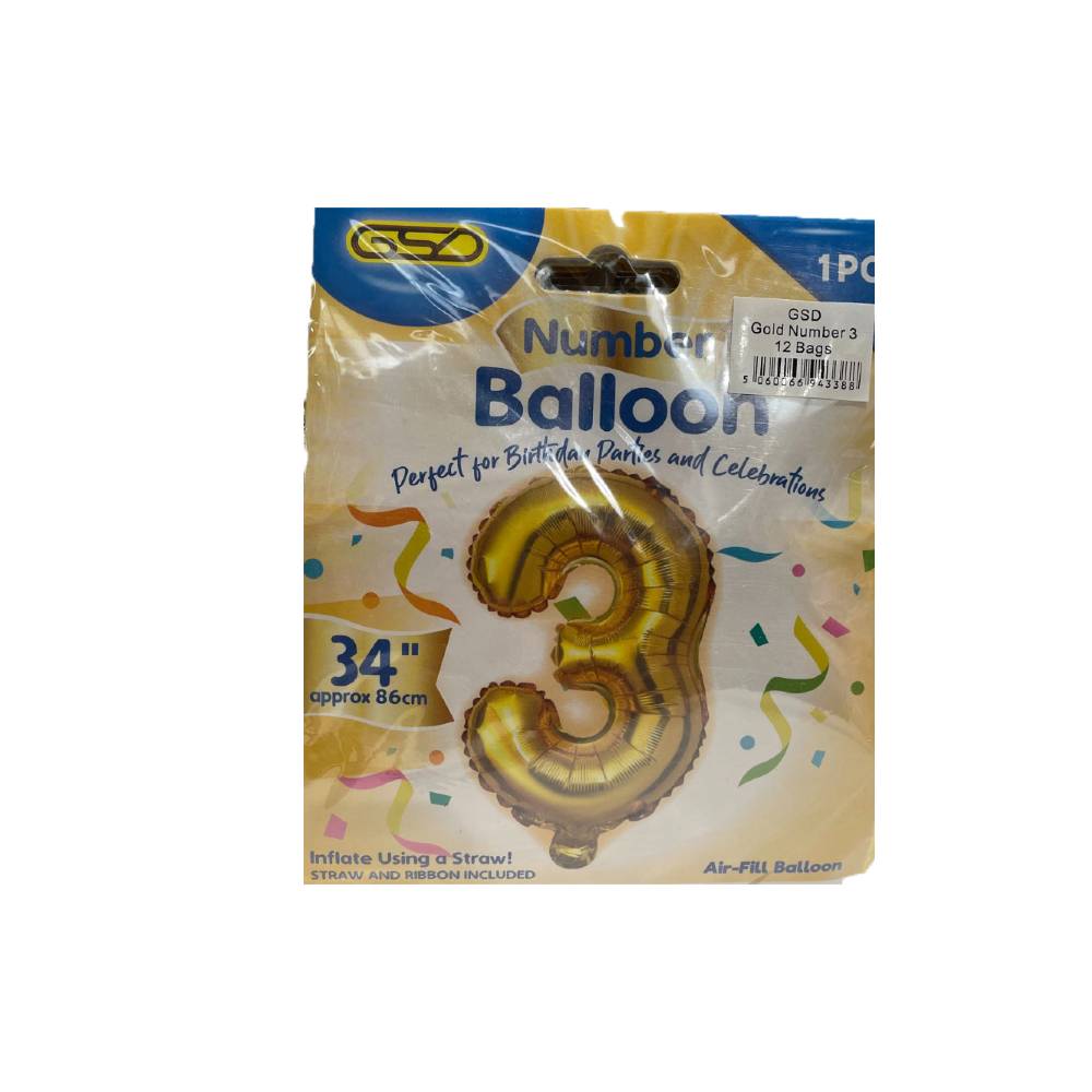 FOIL NUMBER BALLOONS GOLD "3"