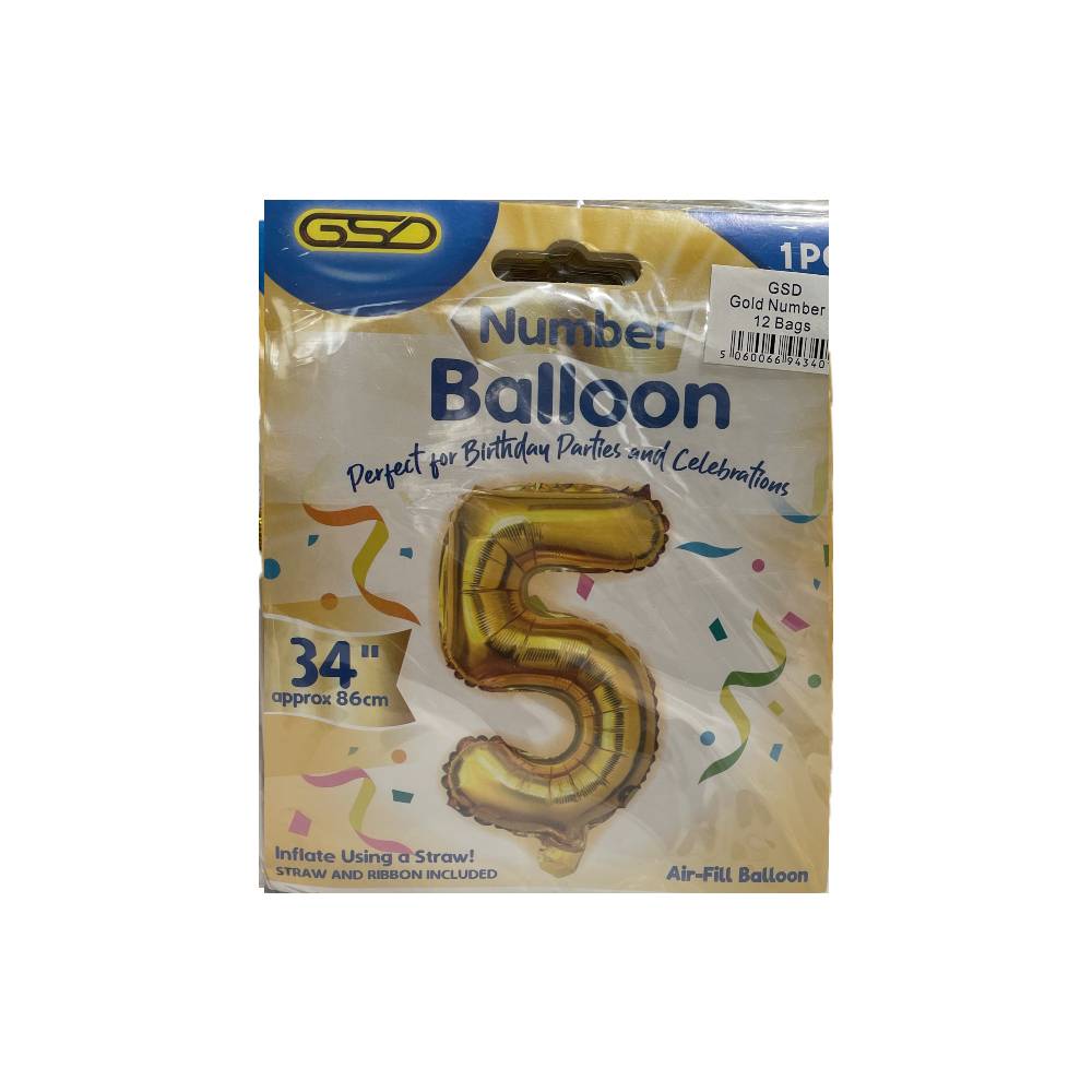 FOIL NUMBER BALLOONS GOLD "5"