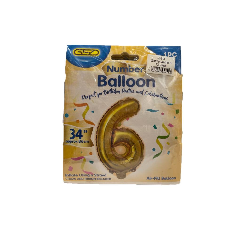 FOIL NUMBER BALLOONS GOLD "6"