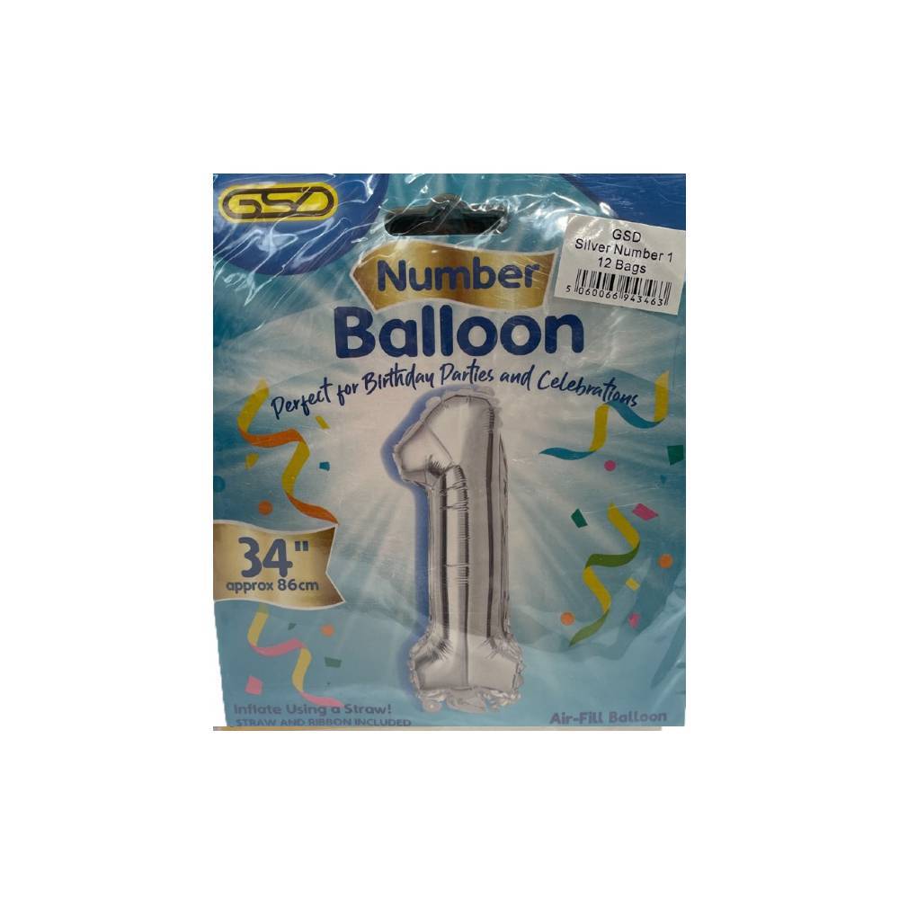 FOIL NUMBER BALLOONS SILVER "1"