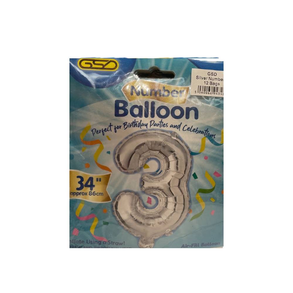 FOIL NUMBER BALLOONS SILVER "3"