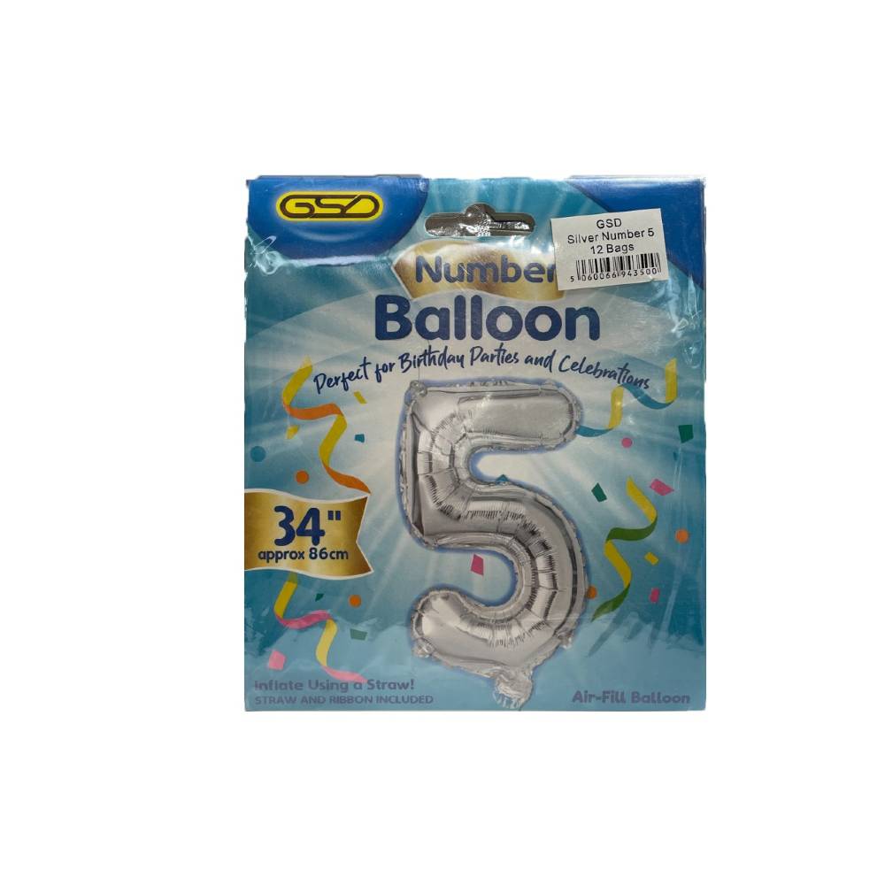 FOIL NUMBER BALLOONS SILVER "5"