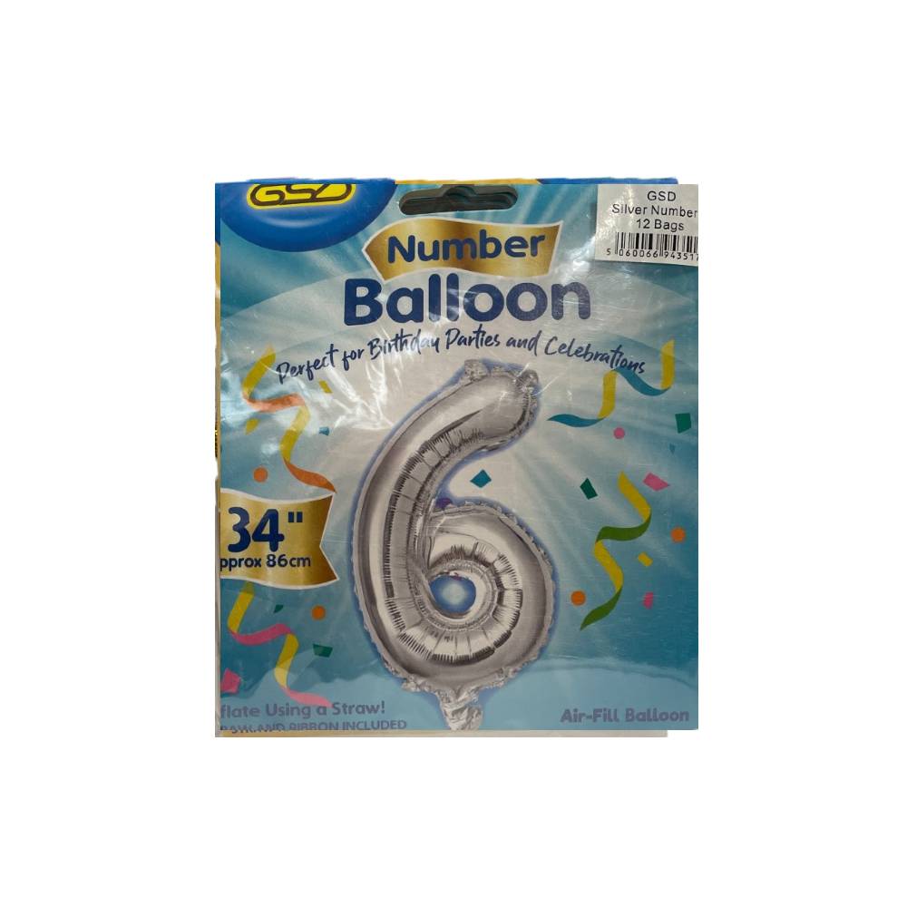 FOIL NUMBER BALLOONS SILVER "6"