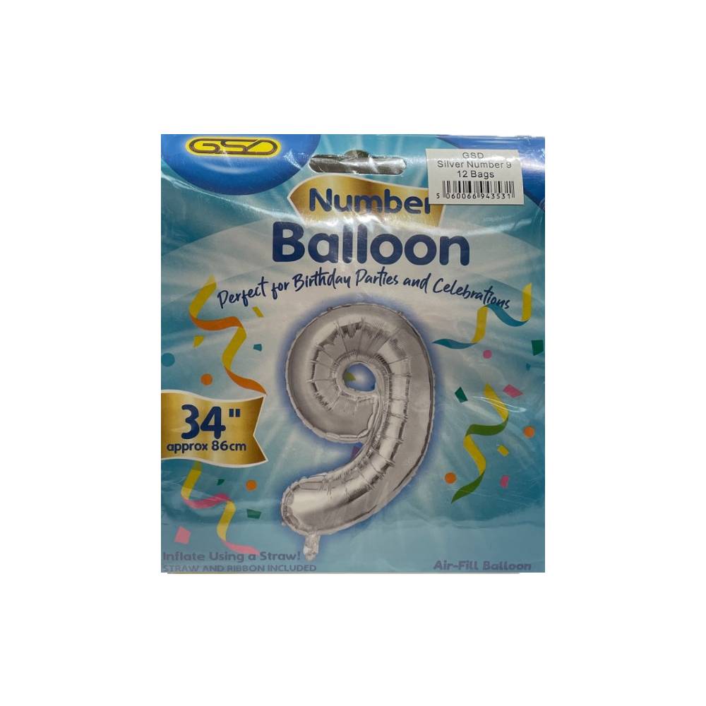 FOIL NUMBER BALLOONS SILVER "9"