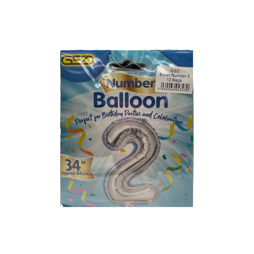 FOIL NUMBER BALLOONS SILVER "2"
