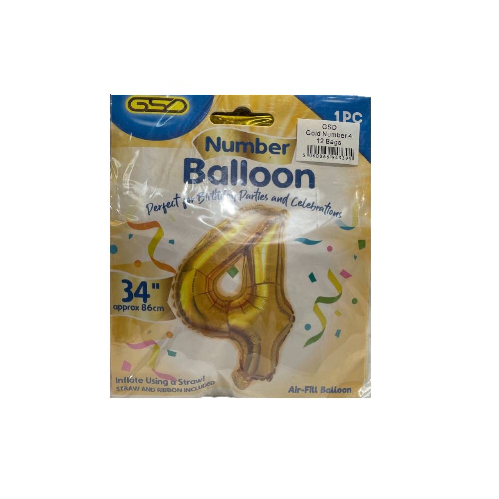 FOIL NUMBER BALLOONS GOLD "4"