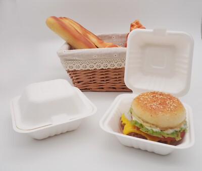 BHB6 BAGASSE WHITE CLAMSHELL