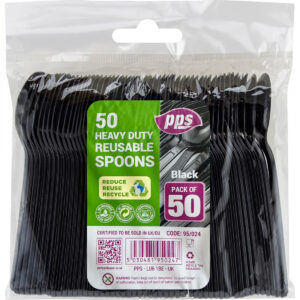 BLACK PLASTIC DESSERT SPOONS HEAVY DUTY