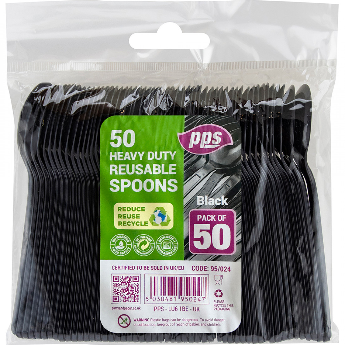 BLACK PLASTIC DESSERT SPOONS HEAVY DUTY
